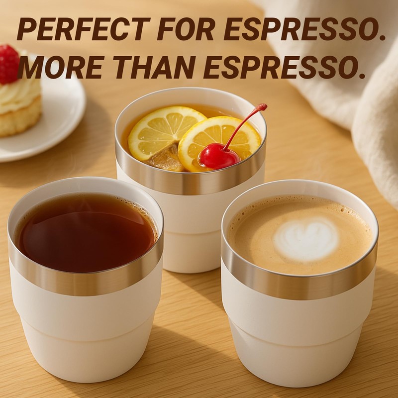 Cafezi 4 oz Espresso/Coffee Cup, Ceramic-Lined 18/8 Stainless Steel, Double-Wall