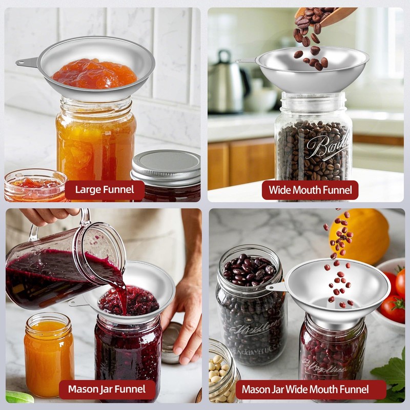 Serinar Stainless Steel Metal Canning Funnel with Removable Strainer, for