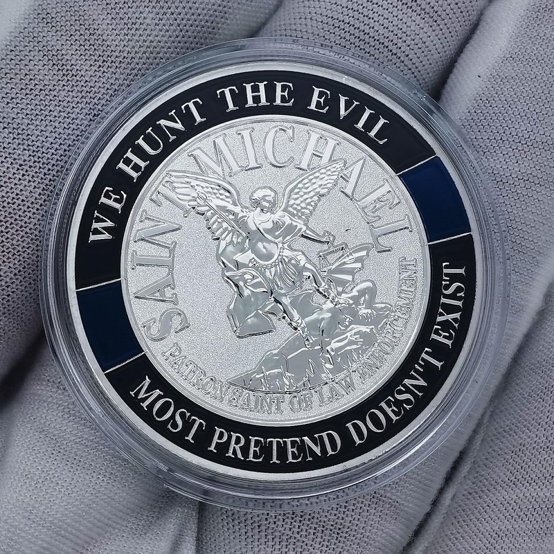 Thin Blue line Saint Michael Law Enforcement Challenge Coins -