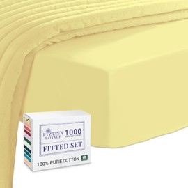 Pizuna Luxurious Cotton Single Bed Fitted Sheet Mellow yellow, 1000 Thread Count 100% Long Staple Cotton Single Fitted Sheet 90x200 cm, Sateen Weave Thick Fitted Sheet Extra Deep 40 cm Fit - 1 PC