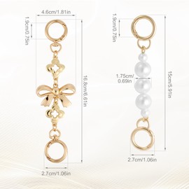 2pcs Purse Extender Chain, Metal Pearl and Bow Bag Strap Extender Chain Exquisite Replacement Chain Strap Bag Chain Accessories Charm for Wallet Crossbody Shoulder Women Handbags