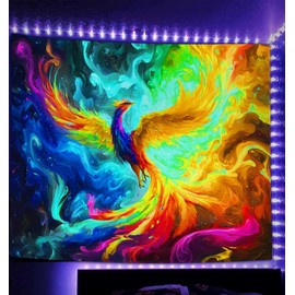 Blacklight Phoenix Bird Tapestry, Medieval Dreamy Colorful Starry Sky Tapestry, UV Reactive Black Light Art Wall Decor Tapestry Wall Hanging for Home College Dorm Tapestry, ving Room, 60X40inch