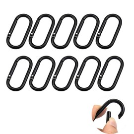 10Pcs Carabiner Clips Heavy Duty Snap Hooks Aluminium Alloy Keychain Hook Spring Loaded Climbing Clip Oval Ring Carabiner for Traveling Fishing Camping Hiking Black