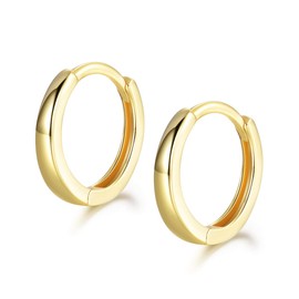 Shuxin Hoop Earrings 925 Sterling Silver, Glossy Huggie Hinged Earrings for Women & Men, Diameter 13mm Hypoallergenic Gold Small Sleeper Hoops Earrings