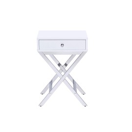 ACME Coleen Side Table - - White & Chrome