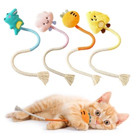 FAINCA Pack of 4 Catnip Toys, Teeth Cleaning Cat Toy Rope, Cat Biting Rope, Interactive Chew Toy Cat, Cat Chew Toy for Cats Dental Care and Against Bad Breath