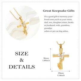 QGJNSGC Butterfly Cross Urn Necklace for Ashes Crystal Butterfly Cremation Jewelry Ashes Pendant for Women Men Memorial Keepsake Jewelry for Human shes of Loved Ones (Gold&White)