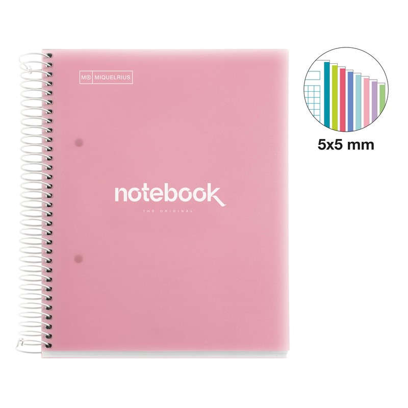 Miquelrius Spiral Bound Plastic Notebook, 160 Sheets, 8 Colours, Squared