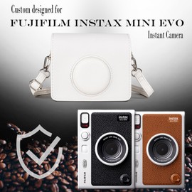 Rieibi Mini EVO Case - Vintage PU Leather Protective Case for Fuji Instax Mini EVO Instant Camera - Removable Cover with Adjustable Shoulder Strap Battery Charging Port