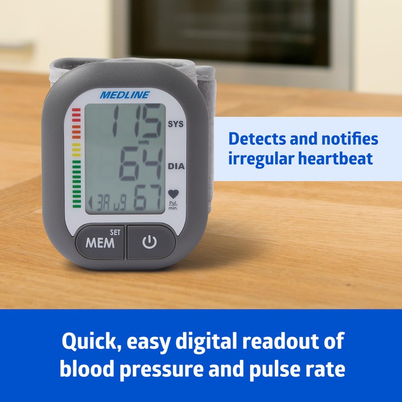 Medline Digital Wrist Blood Pressure Monitor, Wearable, Digital LCD Display,