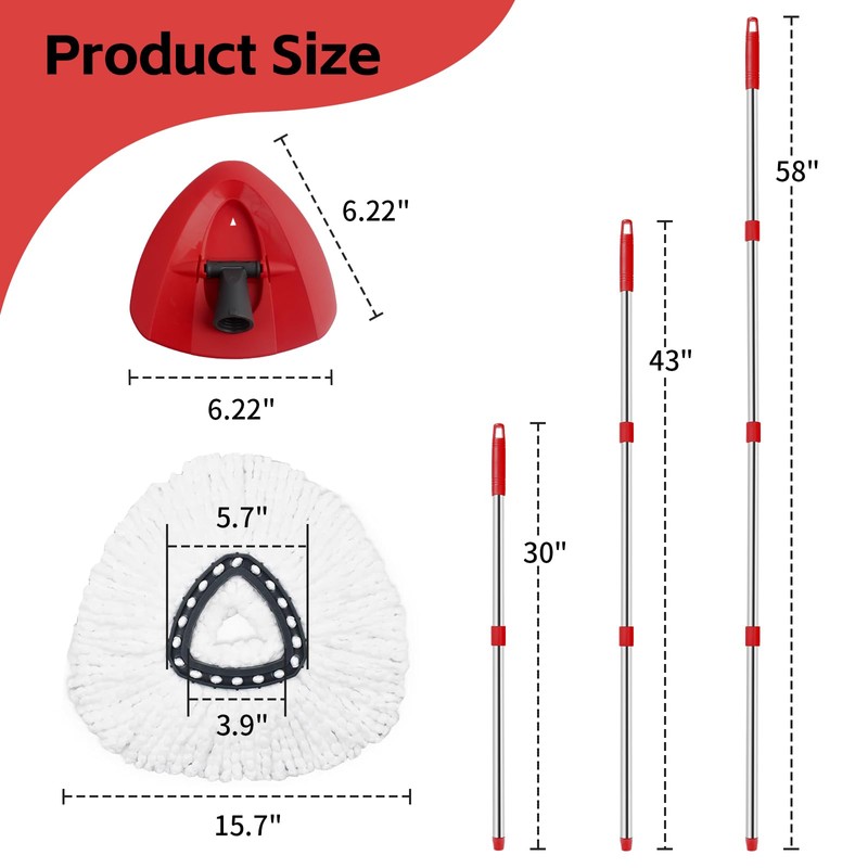 ANREKEYH Spin Mop Replace Head, Base, Handle Compatible with O