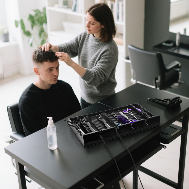 Hedume Barber Clipper Tray Organizer with Anti-Slip Mat, Corded Clippers