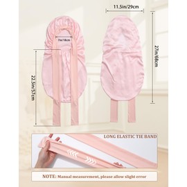 AWAYTR Long Silk Bonnet for Sleeping - 100% Mulberry Silk Bonnet for Women Long Hair Sleep Cap with Elastic Tie Band (Pink)