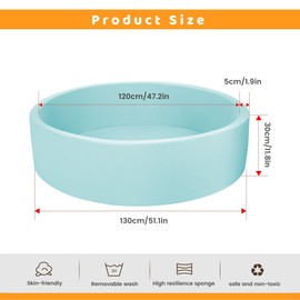 Memory Foam Ball Pit for Kids, Soft Ball Pool Round Ball Pit for Toddlers Play(Balls are NOT Included) (Light Blue, 130CM/51.2IN)