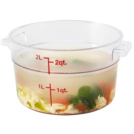 Restaurantware Met Lux 2 Quart Food Storage Container, 1 Round Commercial Storage Container - Lid Sold Separately, With Volume Markers, Clear Plastic Food Prep Bucket, Space-Saving Storage