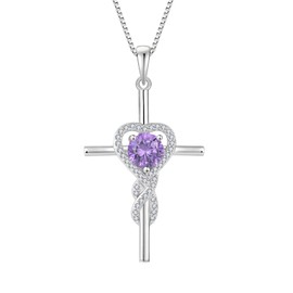 Rocayi Cross Amethyst Necklace for Women 925 Sterling Silver Infinity February Birthstone Pendant Necklace Religious Christian Jewelry Gifts Wife Mom Girlfriend Her