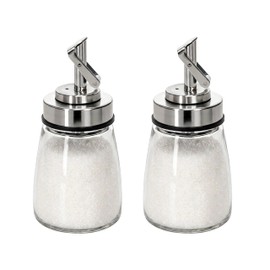 2 Pack Airtight Glass Sugar Dispenser, 6 Oz Auto Pour Sugar Container with Stainless Steel Lid, Multipurpose Seasoning Jar for Coffee Bar, Kitchen, Salt and Pepper Dispenser