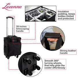 Lazenne Wine Bags for Travel - 6 Bottle Wine Bag/Wine Carrier - Wine Luggage For Professionals and Consumers. 3-in-1 Wine Tote, Rolling Suitcase and Insulated Cooler Bag with Removable Dividers