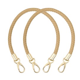SUIKIHUM 2 Pack Braided Purse Straps, (50cm/19.69" Replacement Purse Strap) PU Leather Handbags Handles with Golden Spring Buckle for Clutch, (Beige White)