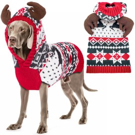KYEESE Dog Christmas Sweater Red Sweater Hoodie Dog Christmas Outfit with Leash Hole for Medium Dogs Reindeer Snowflake Red Dogs Knitwear Pullover Pet Sweater, 2XL