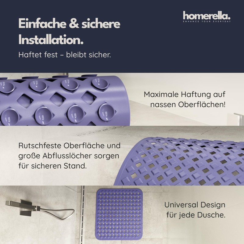 Homerella Non-Slip Shower Mat 53 x 53 cm Purple