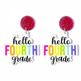 Azusa Sun Colorful Fourth Grade Drop Dangle Earrings for Women and Acrylic Back to School Earrings Teacher Appreciation Gifts