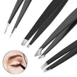 GeekerChip 5-Piece Tweezers Eyebrow Plucking, Eyebrow Tweezers Set with Scissors and Leather Case, Professional Eyebrow Tweezers Made of Stainless Steel, for Eyelash Extension and Hair Removal