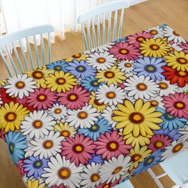 Wipe Clean Rectangular Tablecloth 60 x 120 Inches (150 x 300 cm) Garden Tablecloth with Colourful Daisy Motif, Decorative Table Decoration for Kitchen Dining Room Tablecloth Outdoor Weatherproof