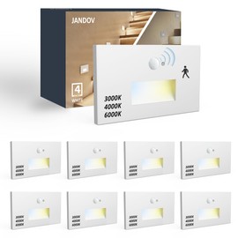 Jandov 8 Pack Motion Sensor Stair Lights Indoor Outdoor,Dimmable Motion Activated Step Lights 3000K/4000K/6000K,Hardwired 120V 3W IP65 Waterproof Outside Stairway Lights,Led Staircase Lights- White