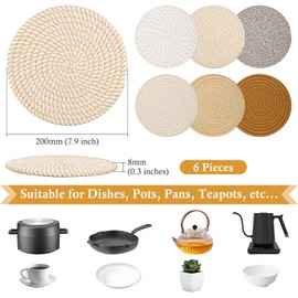Billbotk 8" Trivets for Hot pots and Pans, 6 Heat Resistant Hot Pads, Pot Holders for Kitchen, Hot Plate Mats for Table, Home Essentials, Fall Decorations for Home and Farmhouse