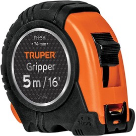 Truper FH-5M, Flexómetro Gripper, contra impacto, 5 m, cinta 19 mm