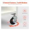White Folding Sewing Table With Storage Shelves And Lockable Wheels