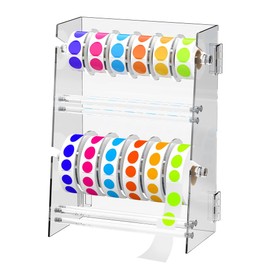 Acrylic Sticker Roll Dispenser Holder - Double-Layer Disks Adjustable Label Dispenser for Rolls of Sticker Labels Suitable for Office School Home