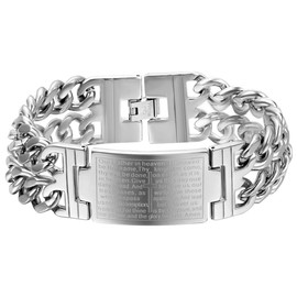 Women's Stainless Steel Christian Catholic Religious Rosary Cross Crucifix Pendant, Long Link, Ball Beads, Chain Necklace, Silver, Stainless Steel