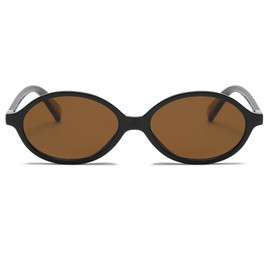 Long Keeper Retro Oval Sunglasses 90s Style Vintage Sunglasses Narrow Oval Small Sunglasses for Women Men Fashion Oval Round Glasses with UV400 Protection, Black Frame - Brown Lenses