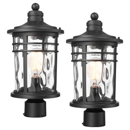 Darkaway 2 Pack Large Outdoor Post Lights Lamp Posts Outdoor Lighting, 17inch Aluminum Post Lights Outdoor Light Fixtures with Water Ripple Glass for Patio Yard Garden