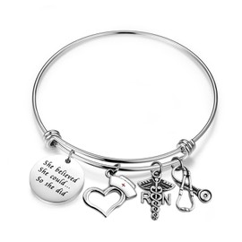 ENSIANTH Nurse Bracelet She Believed She Could So She Did Bracelet Nurse Hat Medical RN Charm Bracelet Nurse Graduation Gift (RN Bracelet)