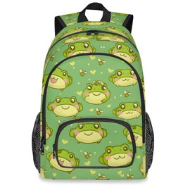 Large Backpack for Girls Boys, School Backpack Carry On Backpack Waterproof Backpack Preschool Book Bags With Chest Strap, Cute Frog, Large, Traditional Backpacks