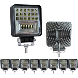 10 PCS 126W 4inch LED Work Lights for Tractor Truck Offroad ATV UTV RV RZR Boat Pickup Golf Cart Snow Blower Trailer Crane Wheeler, Square Waterproof Bright Pod Lights, 12V 24V 12000LM Fog Light