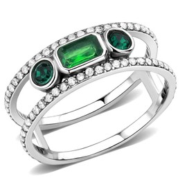 YourJewelleryBox Womens Stainless Steel Emerald Cut Bezel Set Open Ring STIMULATED Diamonds Size L A348
