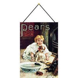 Tin Sign 20 x 30 cm Curved with Cord Pears Soap Advertising Little Girl Dog Nostalgia Decorative Gift Sign