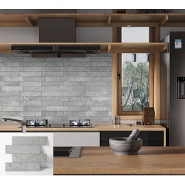 COLAMO Luxury 10PCS Peel and Stick Backsplash Tiles, Thicker Self Adhesive Subway Tiles, Faux Stone Matt Tile, Stick on Accent Wall for Bathroom, Living Room, RV, Bedroom, Fireplace, Light Gray