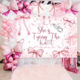 Sensfun She's Tying the Knot Bridal Shower Decorations Backdrop Banner,Coquette Pink Bow Bachelorette Party Backdrops Rose Gold Dots Bowknot Background Wedding Shower Party Decor Photo Booth 7x5ft