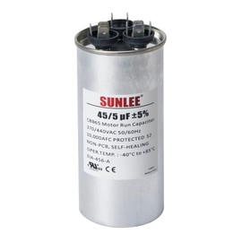 SUNLEE AC Capacitor 45/5 uF 370V / 440V CBB65 Dual Run Round - 45/5 MFD Run Capacitor for HVAC, Air Conditioner Condenser - UL Recognized & 5 Year Warranty