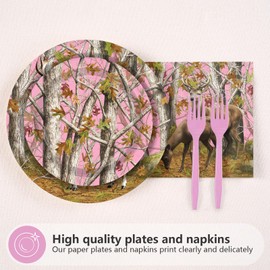 Greencian 96Pcs Pink Hunting Deer Camo Party Decorations, Serves 24