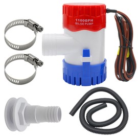 YQMIGU Island Otter Beach 1100 GPH Bilge Pump 12V, With 1-1/8 Inch Bilge Pump Hose 6FT, Stainless Steel Hose Clamps And Thru Hull Fitting, Suitable For Most Floating Boats, Watering And Irrigation