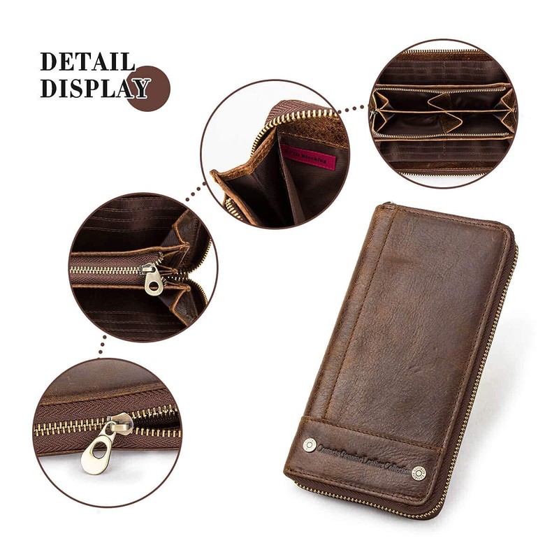Contacts Men's Long Wallet, Round Zipper, Leather, Coin Purse, Made