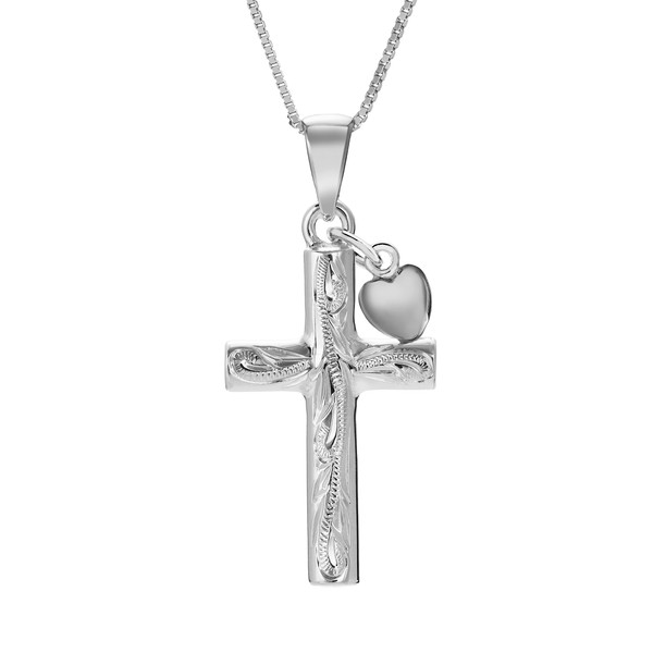 925 Sterling Silver Hawaiian Heirloom Scroll Cross Pendant with 18"