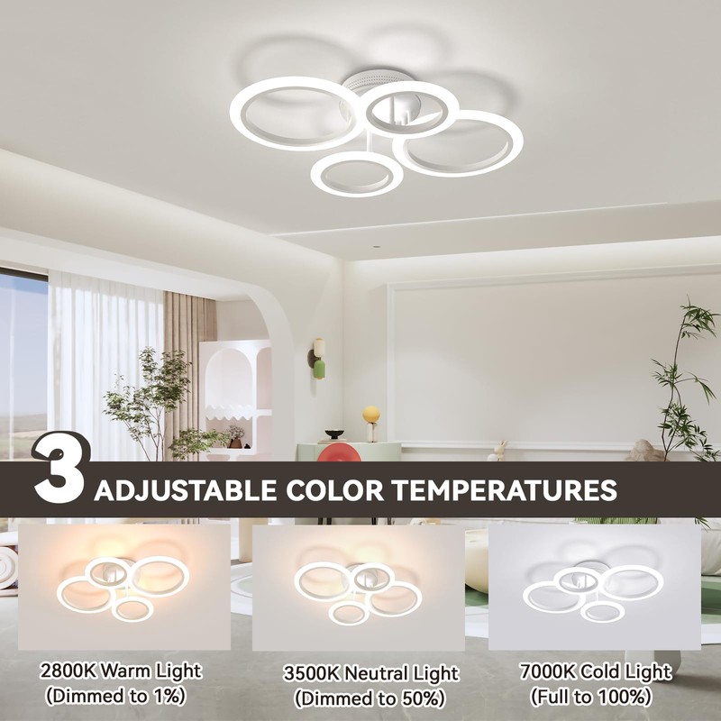 Modern Led Ceiling Light, 4 Rings Dimmable Lighting Fixture with