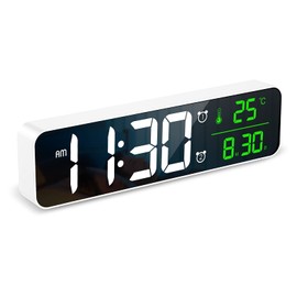 ORIA Large Digital Wall Clock, 10.5'' LED Alarm Clock, with Date Temp Display, Dual Alarms, Adjustable Brightness Volume, for Office, Bedroom, Living Room